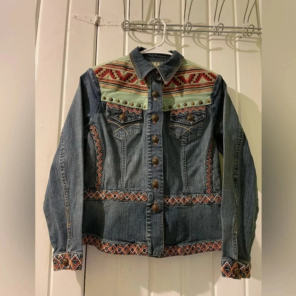 Coldwater Creek y2k Aztec Jean jacket-petite X-small